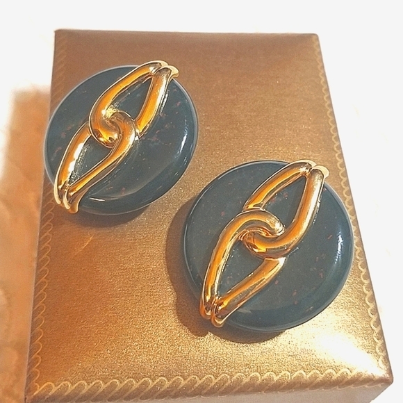 𝅺KAI YIN LO Vintage Bloodstone Sterling Earrings - Picture 2 of 5